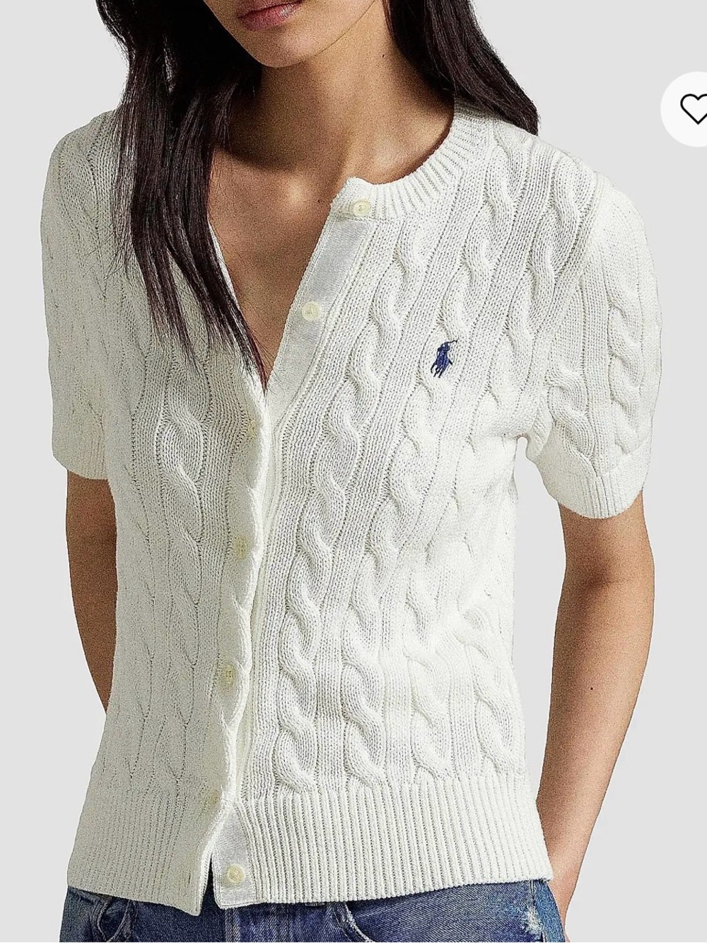 Polo by Ralph Lauren Cream Cable-Knit Short Sleeve Cardigan